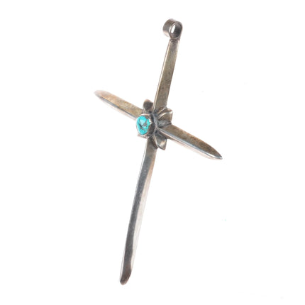 Large vintage 50's-60's Navajo cast sterling silver cross pendant with turquoise