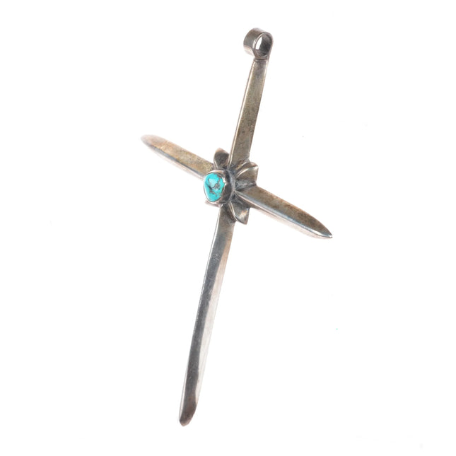 Large vintage 50's-60's Navajo cast sterling silver cross pendant with turquoise