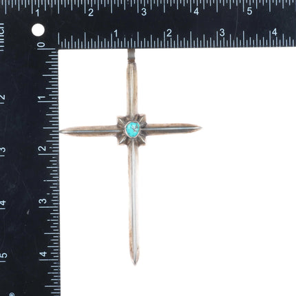Large vintage 50's-60's Navajo cast sterling silver cross pendant with turquoise