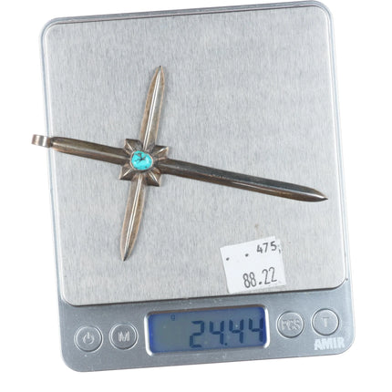 Large vintage 50's-60's Navajo cast sterling silver cross pendant with turquoise