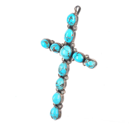 Large vintage Navajo sterling silver high grade turquoise cross pendant