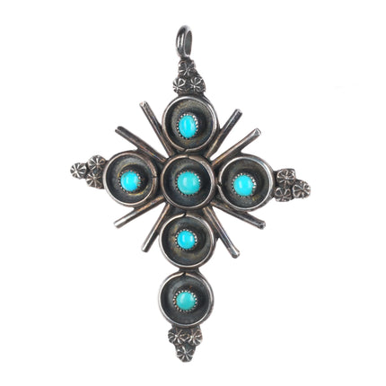 Large vintage Zuni snake eye turquoise sterling silver cross pendant