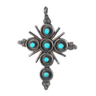 Large vintage Zuni snake eye turquoise sterling silver cross pendant