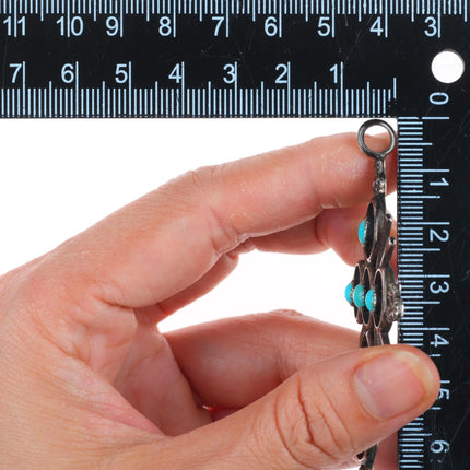 Large vintage Zuni snake eye turquoise sterling silver cross pendant