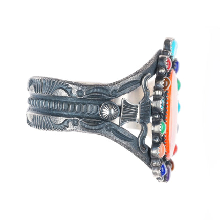 6.6" EL Billah Navajo sterling silver multi-stone spiny oyster cuff bracelet