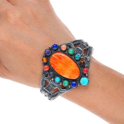 6.6" EL Billah Navajo sterling silver multi-stone spiny oyster cuff bracelet