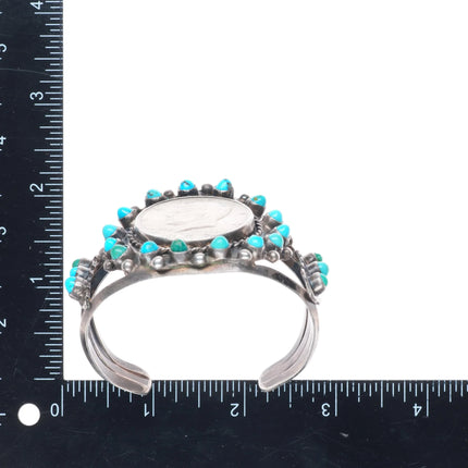 6.6" 1972 Zuni Snake eye turquoise sterling silver cuff bracelet US dollar coin