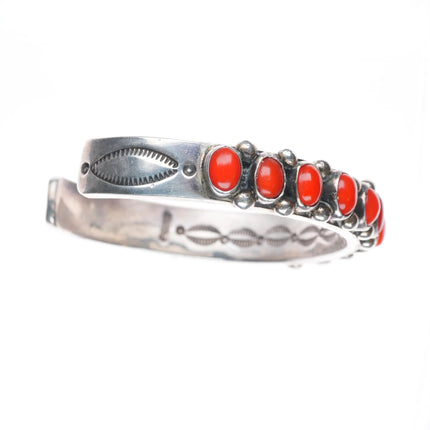 6.8" Nelson Burbank Navajo sterling silver Mediterranean coral row cuff bracelet