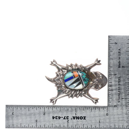 Frank Chee Navajo sterling silver Horned Toad channel inlay pendant/pin/brooch