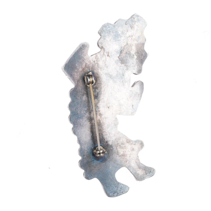 Big 1940's Zuni sterling silver spiny oyster, turquoise Rainbow Man pin/brooch