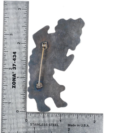 Big 1940's Zuni sterling silver spiny oyster, turquoise Rainbow Man pin/brooch