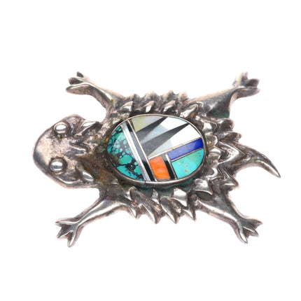 Frank Chee Navajo sterling silver Horned Toad channel inlay pendant/pin/brooch