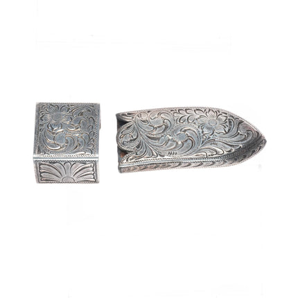 Ahmad Khan 1" Hand Engraved sterling silver ranger belt buckle set