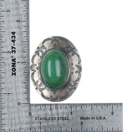 c1940's Fred Harvey era sterling silver green turquoise thunderbird stamped pin
