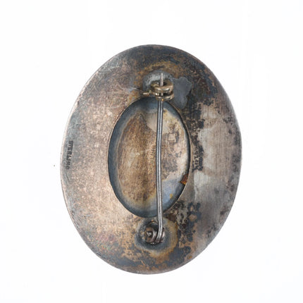 c1940's Fred Harvey era sterling silver green turquoise thunderbird stamped pin