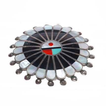 60's-70's Zuni sterling silver shell/stone inlay sunface penant/pin