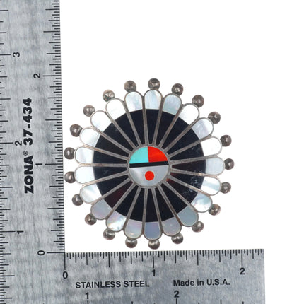 60's-70's Zuni sterling silver shell/stone inlay sunface penant/pin