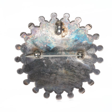 60's-70's Zuni sterling silver shell/stone inlay sunface penant/pin