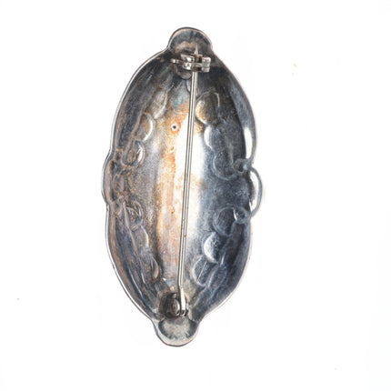 30's-40's Navajo sterling silver #8 turquoise hand stamped pin/brooch