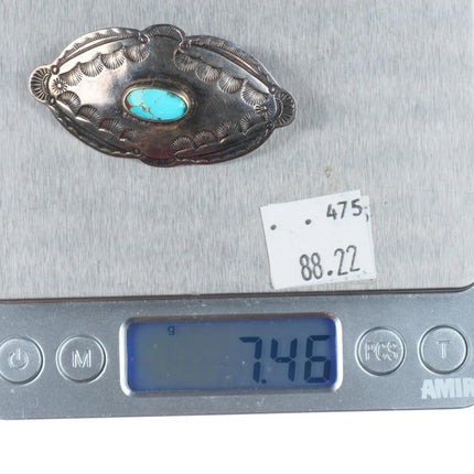 30's-40's Navajo sterling silver #8 turquoise hand stamped pin/brooch