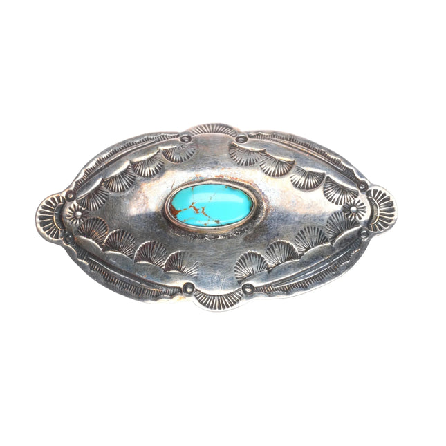 30's-40's Navajo sterling silver #8 turquoise hand stamped pin/brooch