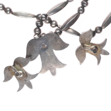 Frank Vacit Zuni sterling silver flower necklace pendant/screw back earrings