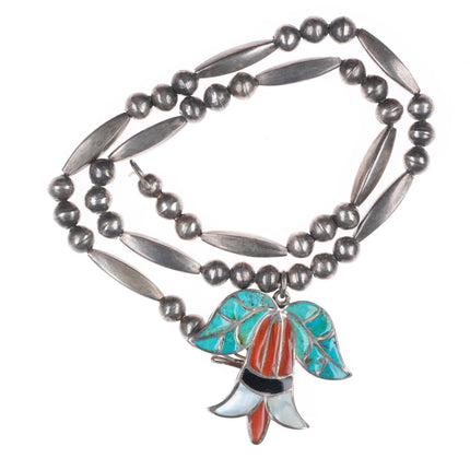 Frank Vacit Zuni sterling silver flower necklace pendant/screw back earrings