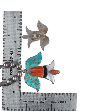 Frank Vacit Zuni sterling silver flower necklace pendant/screw back earrings