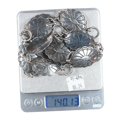 36" S Navajo sterling silver stamped link concho belt/hatband