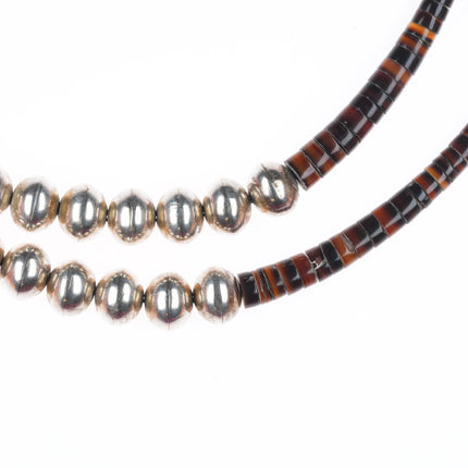 28" Vintage Navajo pearl/Kewa shell beaded heishi necklace sterling silver