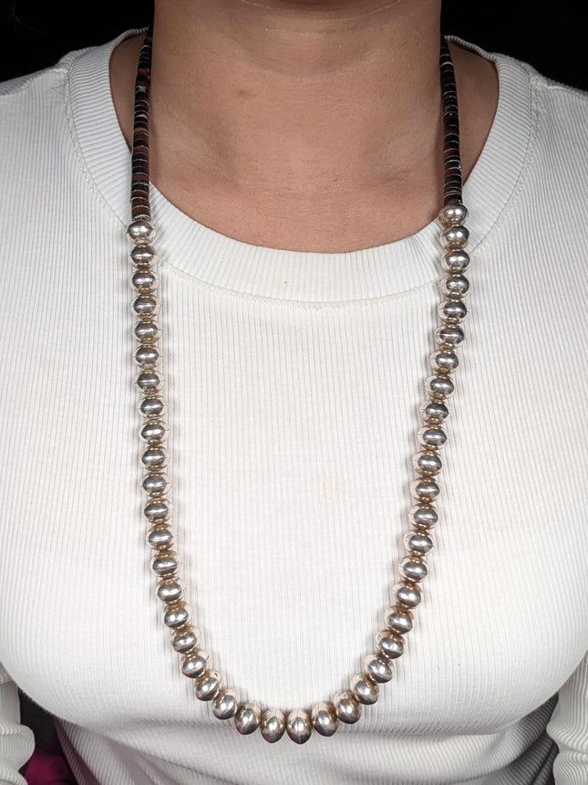 28" Vintage Navajo pearl/Kewa shell beaded heishi necklace sterling silver