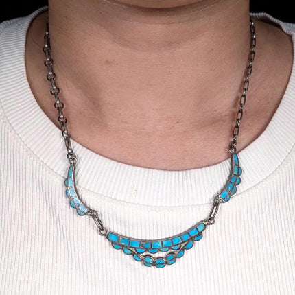 1940's Lambert Homer Sr Zuni sterling silver flush inlay turquoise necklace