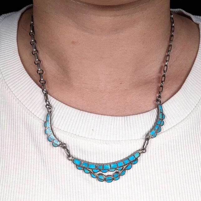 1940's Lambert Homer Sr Zuni sterling silver flush inlay turquoise necklace