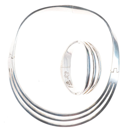 Heavy vintage sterling silver Mexican modernist bar choker/bangle bracelet