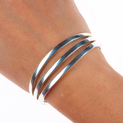 Heavy vintage sterling silver Mexican modernist bar choker/bangle bracelet