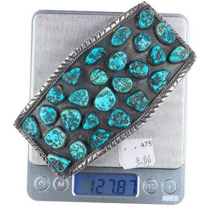 Huge vintage Navajo sterling silver turquoise nugget cluster belt buckle