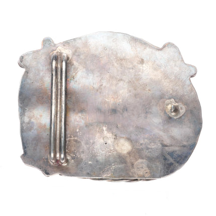 Large vintage Navajo sterling silver, turquoise, buffalo nickel belt buckle