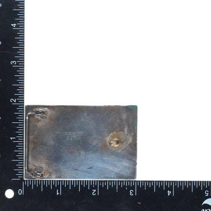 Charlotte Dishta Zuni sterling silver inlaid Navajo rug pattern belt buckle