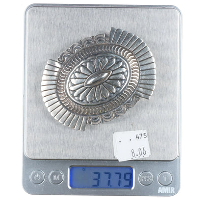David Reeves Navajo sterling silver heavily stamped concho style belt buckle
