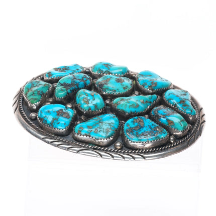 J Bahe vintage Navajo sterling silver pyrite turquoise cluster belt buckle