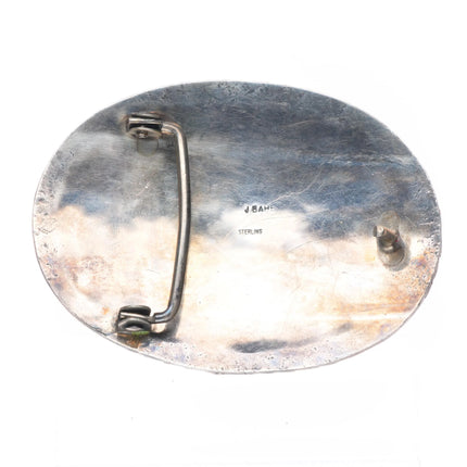 J Bahe vintage Navajo sterling silver pyrite turquoise cluster belt buckle