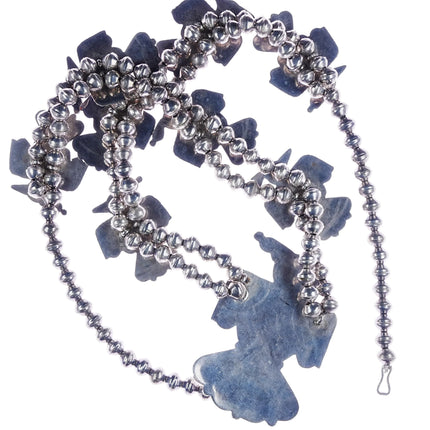 Vintage Zuni Sterling silver thunderbird channel inlay squash blossom necklace