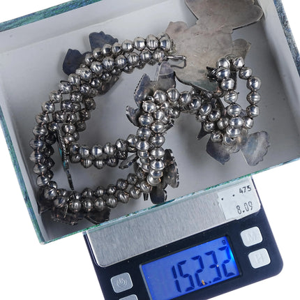 Vintage Zuni Sterling silver thunderbird channel inlay squash blossom necklace