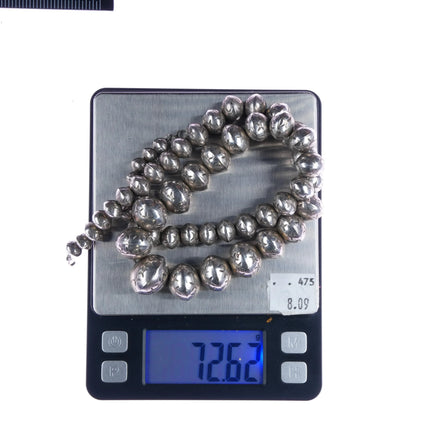 20.5" Nicely stamped vintage Navajo pearls sterling silver beaded necklace