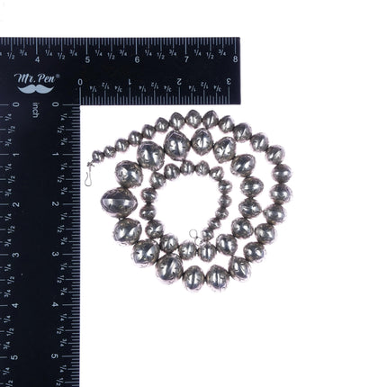 20.5" Nicely stamped vintage Navajo pearls sterling silver beaded necklace