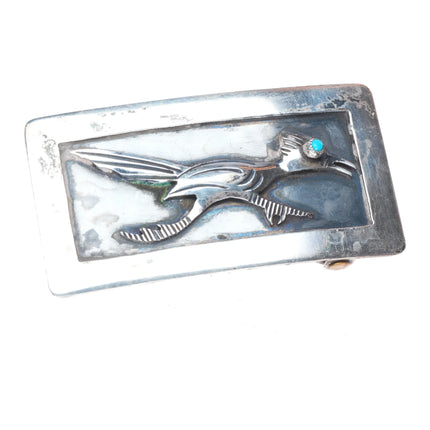 1960's Vintage Sterling silver Navajo roadrunner belt buckle w/turquoise eye