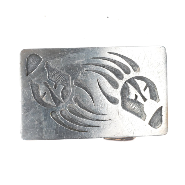 Floyd Namingha Lomakuyvaya Hopi overlay bear paw belt buckle sterling silver