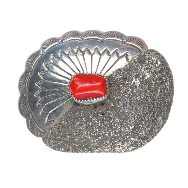 Foster Yazzie Navajo sterling silver Mediterranean coral vintage belt buckle