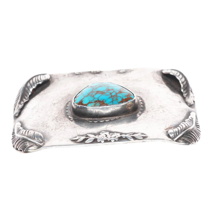 crude vintage southwestern sterling silver belt buckle awesome Nevada Turquoise