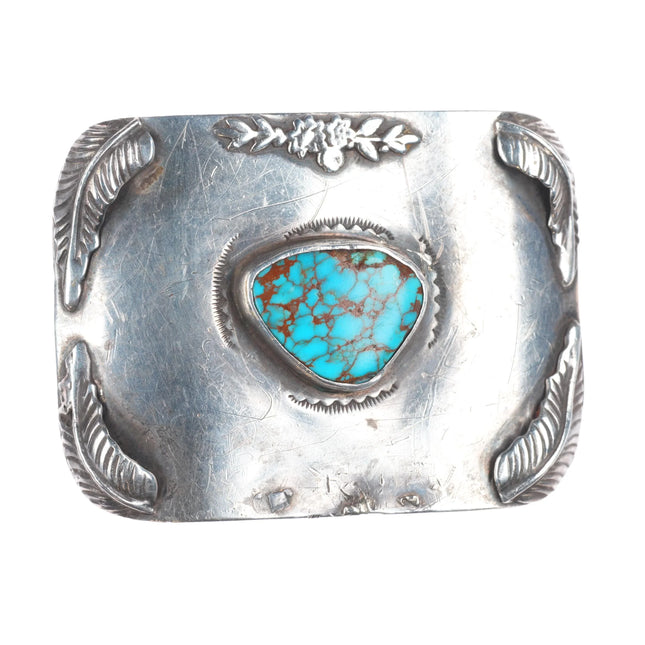 crude vintage southwestern sterling silver belt buckle awesome Nevada Turquoise